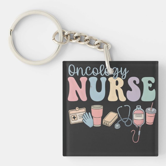 Colorful Oncology Nurse Retro Aesthetic Key Ring (Front)