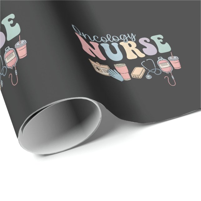 Colorful Oncology Nurse Retro Aesthetic Wrapping Paper (Roll Corner)
