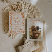 Colorful Orange Hand Drawn Floral Photo Wedding