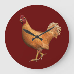 Colorful Orange Rooster Large Clock