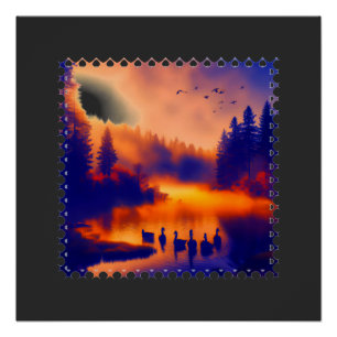 Colorful Orange Sunset With Ducks On A Pond Poster