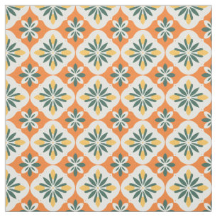 Colorful Orange Tile Pattern Fabric