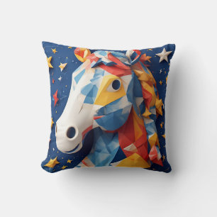 Colorful Origami Horse Art with Starry Background Cushion