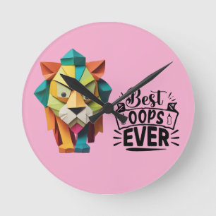 Colorful Origami Lion Artwork design Round Clock