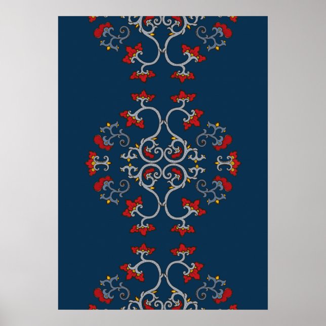 Colorful Ornament Pattern Dark Blue Poster (Front)