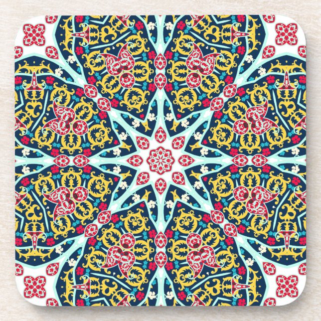 Colorful Ornamental Rosette Mandala Art Coaster (Front)