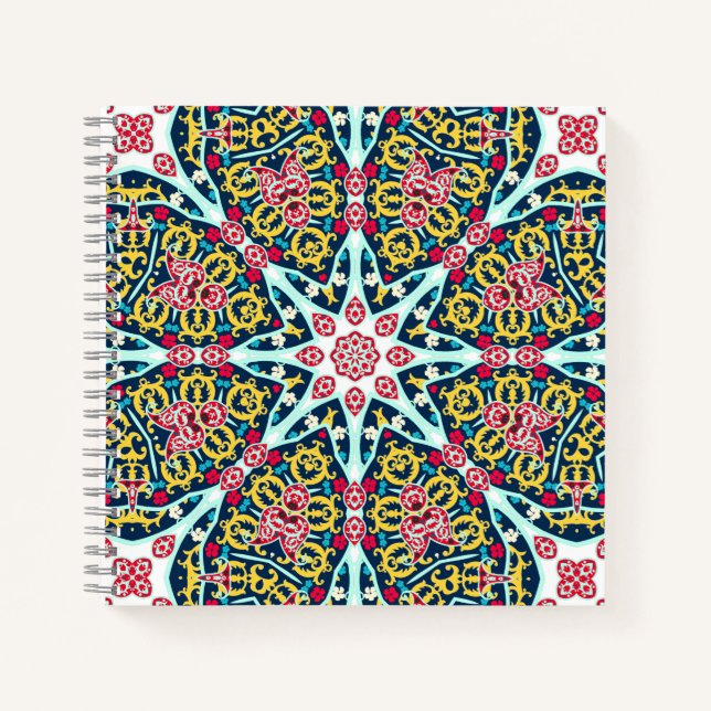 Colorful Ornamental Rosette Mandala Art Notebook (Front)
