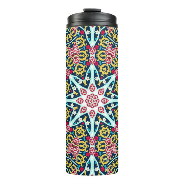 Colorful Ornamental Rosette Mandala Art Thermal Tumbler (Front)