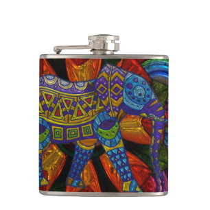 Colorful Ornate Elephant and Mandala Hip Flask