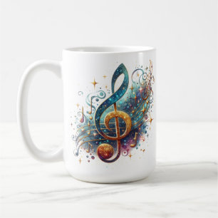 COLORFUL ORNATE GOLD MUSICAL NOTES COFFEE MUG
