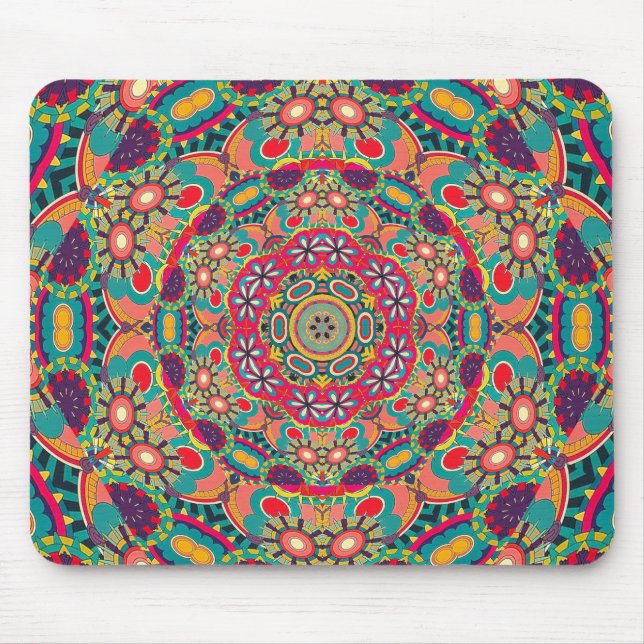 Colorful Ornate Kaleidoscope Mandala Pattern Mouse Mat (Front)