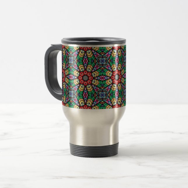Colorful Ornate Kaleidoscope Pattern Travel Mug (Front Left)