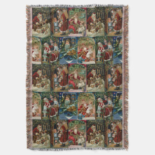 Colorful Ornate Victorian Christmas Card Collage Throw Blanket