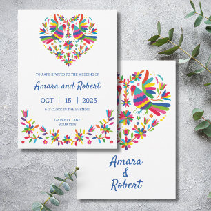 COLORFUL OTOMI MEXICAN HEART INVITATION