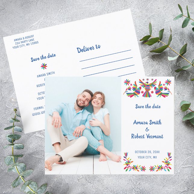 COLORFUL OTOMI MEXICAN SAVE THE DATE POSTCARD (Creator Uploaded)