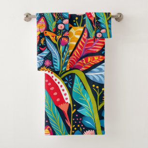 Colorful Otomi Print Bath Towel Set
