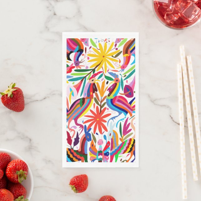Colorful Otomi Print Dinner Napkins (Insitu)
