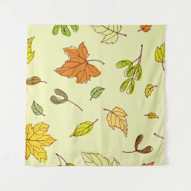 Colorful outline maple leaves in yellow background tapestry (Front)