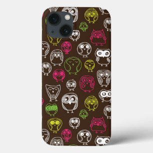 Colorful owl doodle background pattern iPhone 13 case