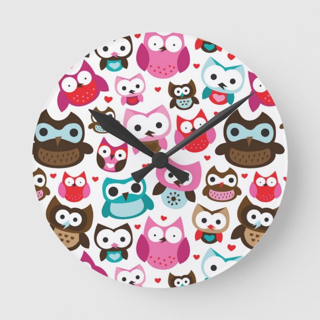 colorful owl pattern round clock (Front)
