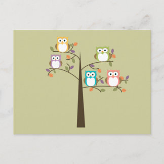 Colorful Owls in Pretty Tree To Do List Postcard