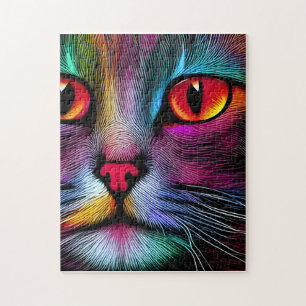 Colorful Paint Cat Abstract Jigsaw Puzzle