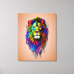 Colorful Paint Drip Lion  Canvas Print