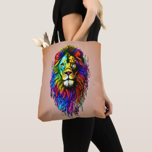 Colorful Paint Drip Lion Tote Bag