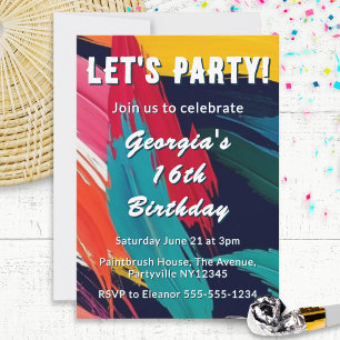Colorful Paint Effect 16th Birthday Party Invitation