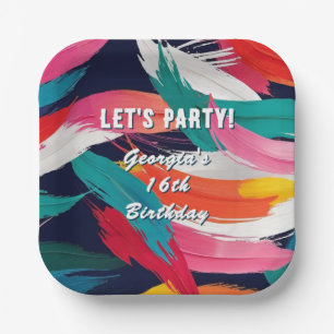 Colorful Paint Effect Cool Custom Birthday Party Paper Plate