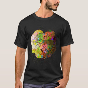 Colorful Paint Splash Cats Heart Cat T-Shirt