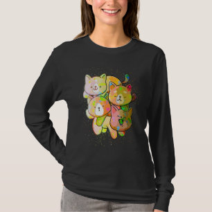 Colorful Paint Splash Cute Cat Stacked Cat T-Shirt