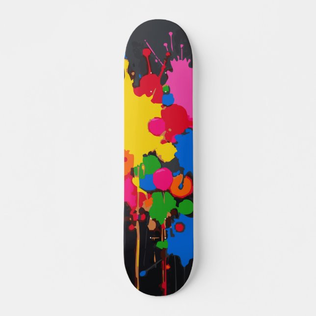 Colorful Paint Splash & Drip Abstract Design Skateboard (Front)