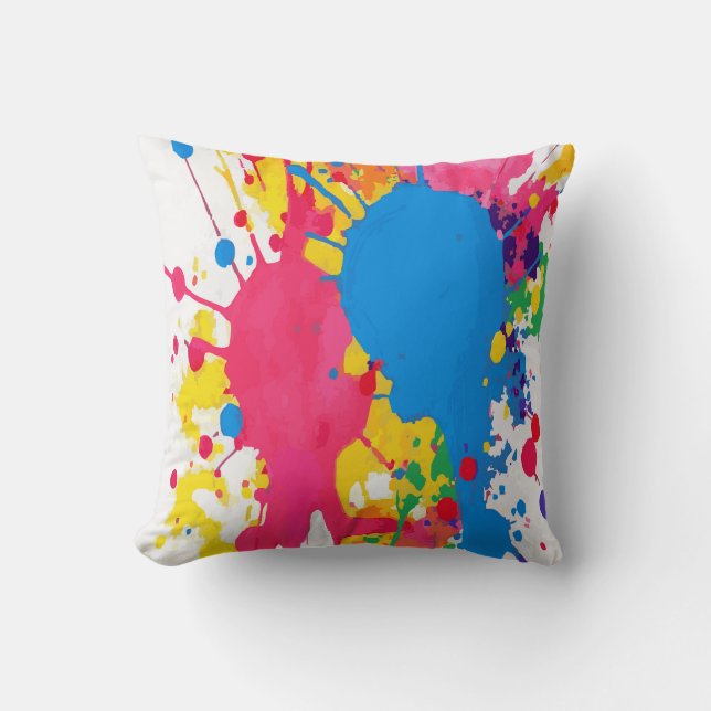 Colorful Paint Splashes Cushion (Front)