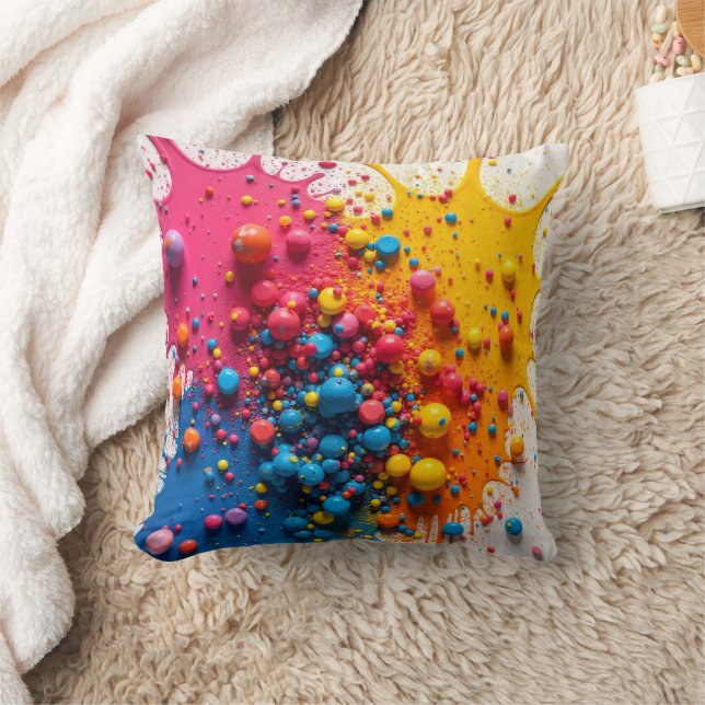 Colorful Paint Splatter Pillow (Blanket)