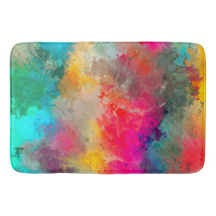 Colorful Paint Splattered on Concrete Bath Mat