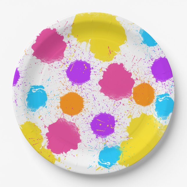 Colorful Paint Splatters  Paper Plate (Front)