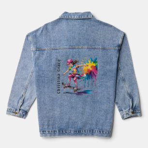 Colorful Painted Girl Skateboarder Birthday Name Denim Jacket