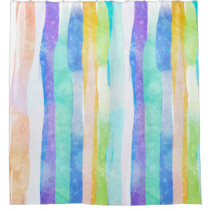 colorful painted stripes watercolor abstrat design shower curtain