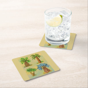 Colorful palm tree varieties. square paper coaster