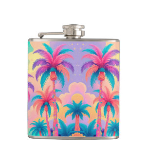 Colorful Palm trees Hip Flask
