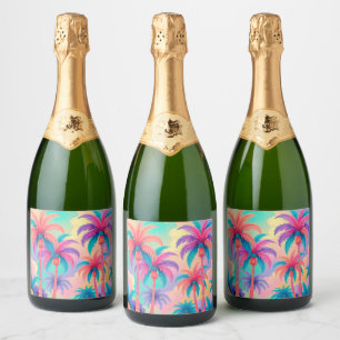 Colorful Palm trees Sparkling Wine Label