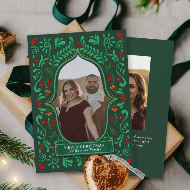 Colorful Papel Picado Merry Christmas Photo Card (Fiesta Merry Christmas Photo Card)