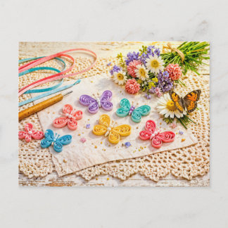 Colorful Paper Quilling Butterflies with Spring Cr Postcard