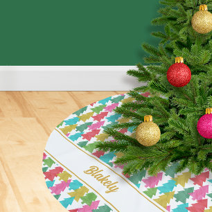 Colorful Paper Trees Personalized Christmas Brushe Brushed Polyester Tree Skirt