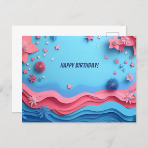 Colorful Papercut Fireworks Birthday Postcard