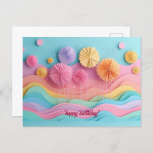 Colorful Papercut Fireworks Birthday Postcard