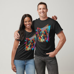 Colorful Papillon dog 80s style T-Shirt