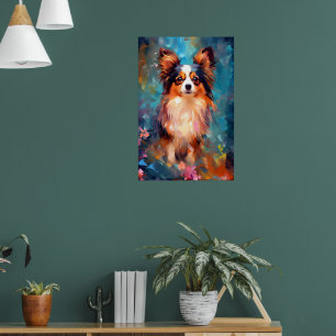 Colorful Papillon dog Art Poster