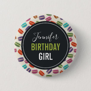 Colorful Parisian Macarons Pattern Birthday Girl 6 Cm Round Badge